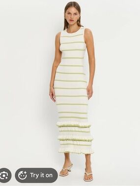 Kivari Ivory Maxi Dress with Lime Stripes